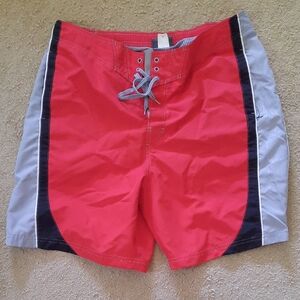 Speedo Red and Gray Quick-Dry Board Shorts